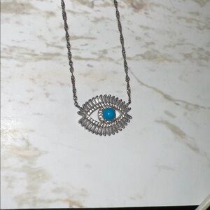 Silver Eye Pendant Necklace with Blue Stone 925 silver